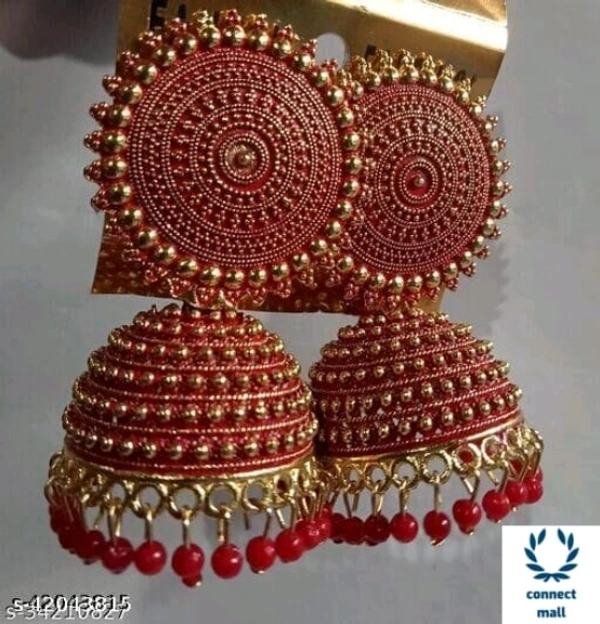 Casual Earrings & Studs - Red, Alloy, Jhumka, Pack of :1